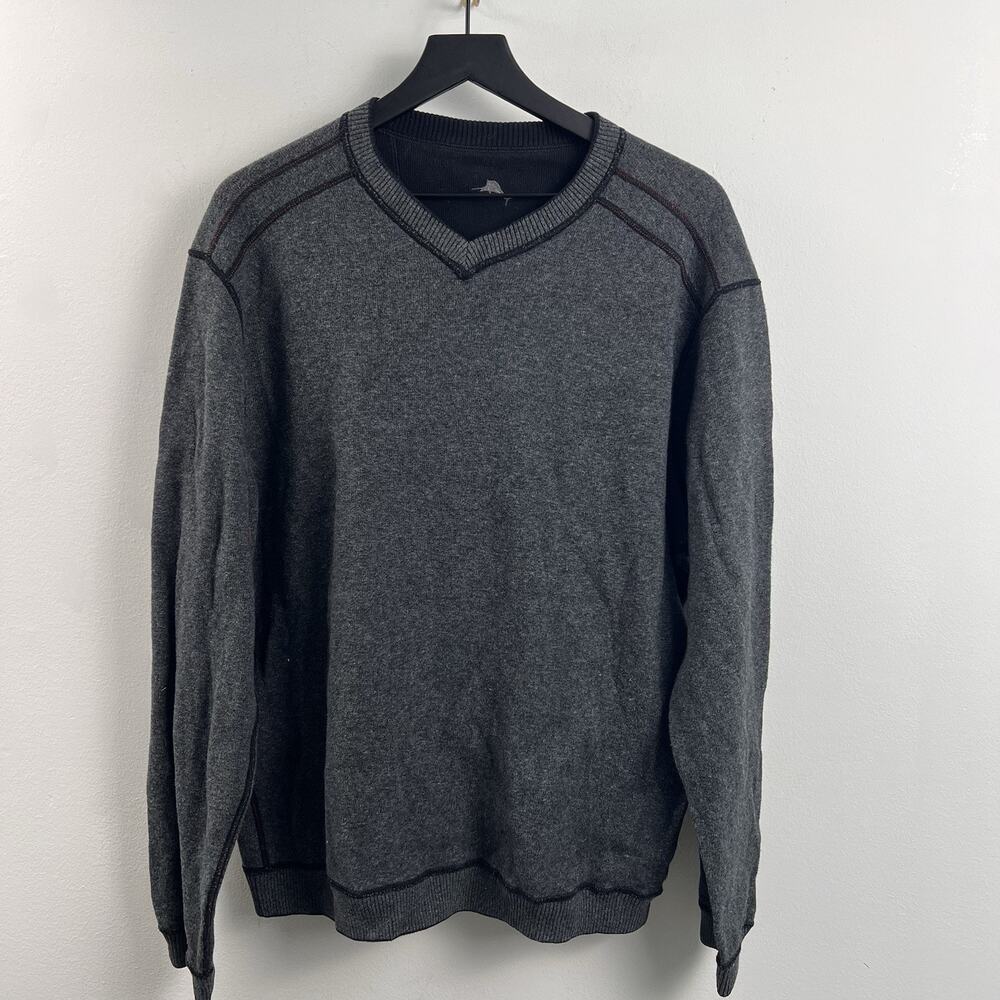 Tommy Bahama Pullover Sweater Men's XL Black & Gray REVERSIBLE Long Sleeve
